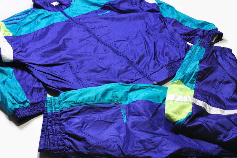 vintage ADIDAS ORIGINALS track suit acid color Size L oversized retro hipster sport clothing rave 90s 80s authentic rare men's unisex blue