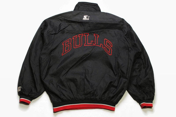 vintage CHICAGO BULLS black anorak jacket authentic official product Size L men's nba big logo Bull USA rare retro wear zipped 80s 90s vntg