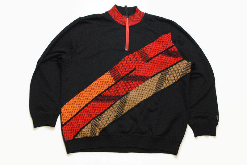 vintage CARLO COLUCCI authentic sweater sweatshirt Size Xl/XXl rare retro men's clothing hipster 90s 80 black red orange cardigan pullover