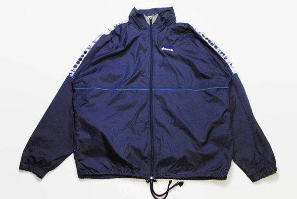 vintage DIADORA men's light wear jacket SIZE XL authentic blue pocket track rare retro hipster oversize acid style 90s 80s sleeve logo thrif
