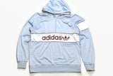 vintage ADIDAS ORIGINALS mens Nylon Hoodie authentic rare retro sweat with hood Size L blue hipster rave sweatshirt 90s 80s running outfit