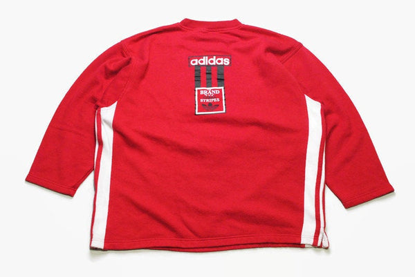 vintage ADIDAS ORIGINALS men's long sleeve t shirt sweatshirt authentic retro sweat big logo Size L red hipster rave sport wear 90s 80s rare