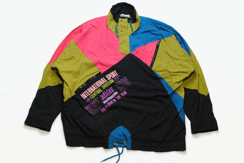 vintage ADIDAS ORIGINALS Anorak jacket windbreaker Size L men's athletic sport colorway logo pockets snap button retro hipster 90s 80s rave