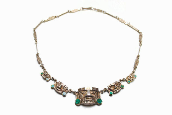 vintage AZTEK 925 SILVER Chain Necklace authentic retro accessories luxury jewelry statement cocktail designer ethnic mascot amulet talisman