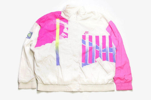 vintage NIKE CHALLENGE COURT authentic track jacket Size L retro rave sport athletic 90s 80s air hip hop streetwear pink white purple bright
