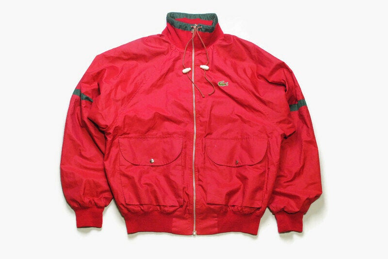 vintage LACOSTE Chemise Jacket red green color Size 3 M oversized retro hipster clothing rave 90s 80s authentic rare athletic made in France