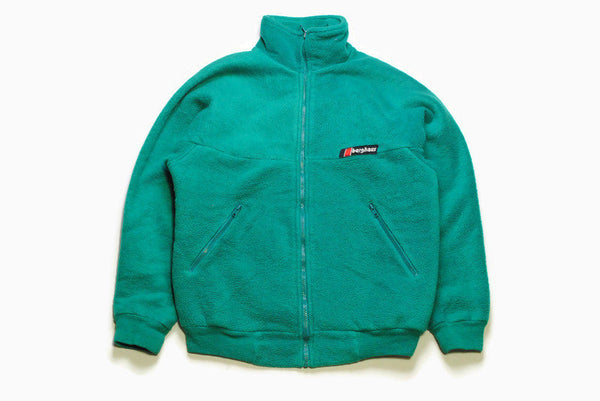vintage BERGHAUS FLEECE Polarplus Jacket Retro green men's full zip up authentic sweater bright winter sweatshirt acid 90s 80s rare hipster