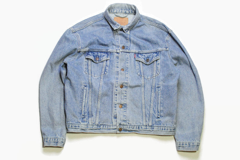 vintage LEVIS authentic denim bomber jacket Size XL men's jeans trucker truck hunting buffalo blend heavy work washed wash oversized 90s 80s