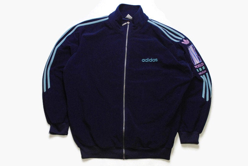 vintage ADIDAS ORIGINALS One World men's track jacket Size L authentic blue rare retro rave hipster zipped trackjacket suit 90s 80s sport