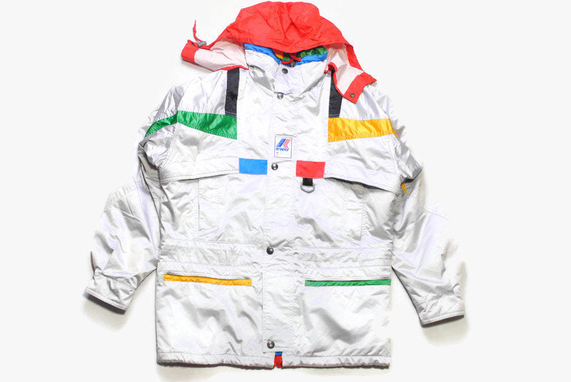 vintage K-WAY INTERNATIONAL Albertville 92 official Olympic Games Jacket 1992 France rain Coat big logo rings mens Size XS silver authentic