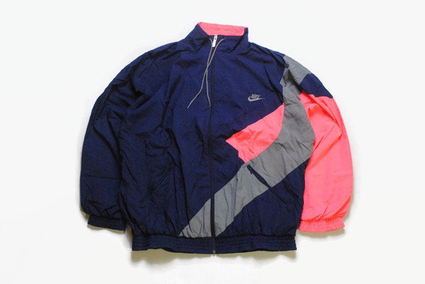vintage NIKE big logo authentic track jacket Size L rare retro rave hipster sport athletic 90s 80s hip hop wear running streetwear blue pink