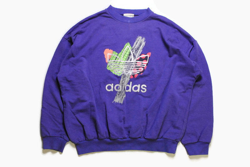 vintage ADIDAS ORIGINALS men's sweatshirt authentic rare retro sweat big logo Size M purple hipster rave sport wear 90s 80s running outfit