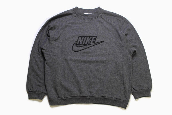 vintage NIKE big logo sweatshirt Size L men's gray authentic rare 90s 80s rave wear sweater hipster hip hop retro oversize swoosh streetwear