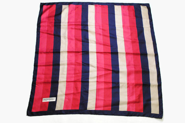 YVES SAINT LAURENT Silk Scarf vintage wrap striped red blue beige print pattern authentic Shawl retro style ysl stylish Vintage accessories