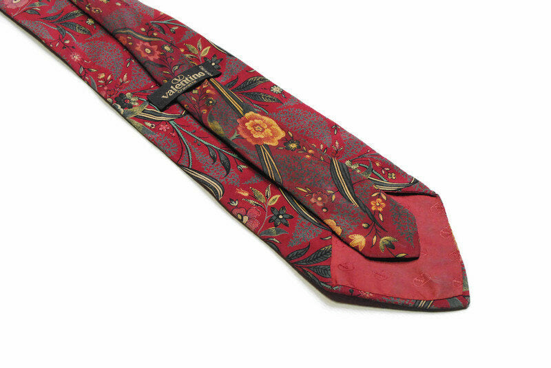 vintage VALENTINO men's red 100% silk Tie made in Italy necktie retro beautiful floral pattern print luxury gift for men suit accessories