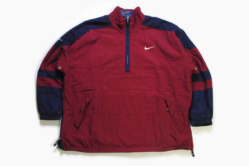 vintage NIKE anorak jacket fleece lining red color Size XL men athletic sport half zip colorway front pocket rare retro hipster 90s 80s jump