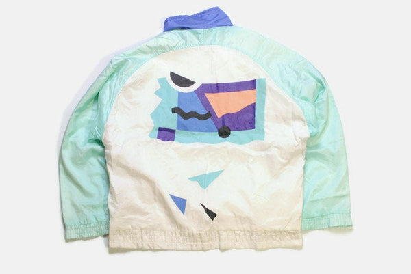 vintage PUMA men's track jacket Size M authentic white abstract pattern rare retro rave hipster 90's 80's unisex bomber tracksuit streetwear