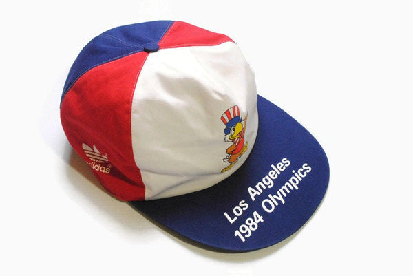 vintage ADIDAS Los Angeles 1984 Olympics cap muscot big logo hat Collection size L retro authentic 80s summer sun visor red white blue rare