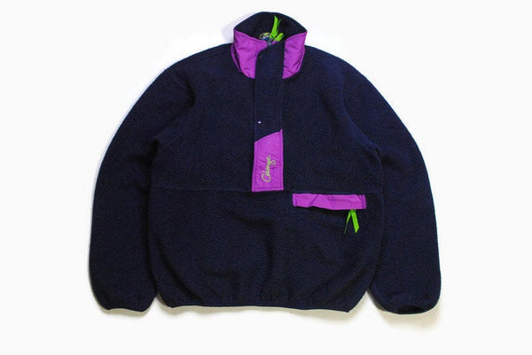 vintage CALANGE Fleece Anorak navy blue purple colorway Size S retro hipster wear men's 90's 80's sweater abstract pattern rave half zipped