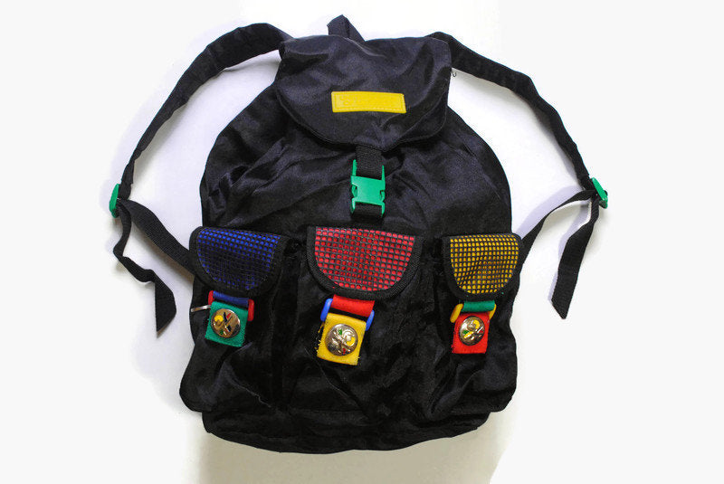vintage UNITED COLORS of BENETTON designed by Stephen Peng backpack black multicolor rare authentic accessories retro outfit bag streetwear