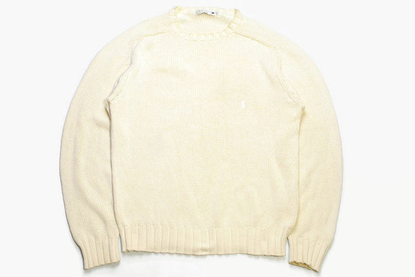 vintage YVES SAINT LAURENT Size L men's authenitc beige knitted sweater oversized unisex 90s 80s retro hipster sleeve rare streetwear casual