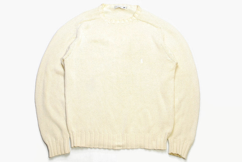 vintage YVES SAINT LAURENT Size L men's authenitc beige knitted sweater oversized unisex 90s 80s retro hipster sleeve rare streetwear casual