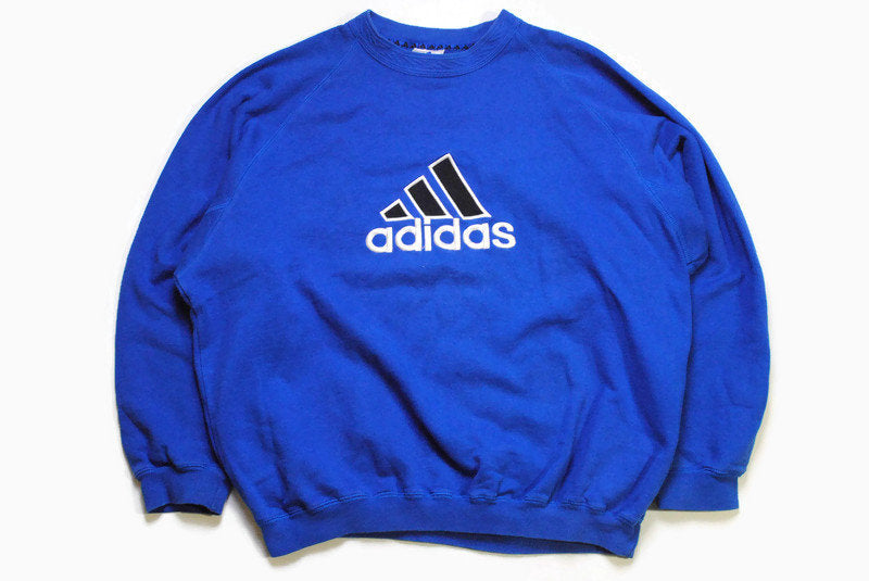 vintage ADIDAS big logo men's sweatshirt authentic rare retro sweat Size L blue black hipster rave sport wear 90s 80s running outfit jumper