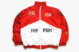 vintage FERRARI Michael Schumacher mens warm Bomber Jacket Size XL red white authentic race team zip rare retro 90s big logo F1 Formula 1