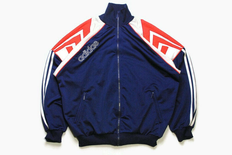 vintage ADIDAS ORIGINALS men's track jacket Size L authentic red blue rare retro acid rave hipster bomber track suit 90s 80s streetwear
