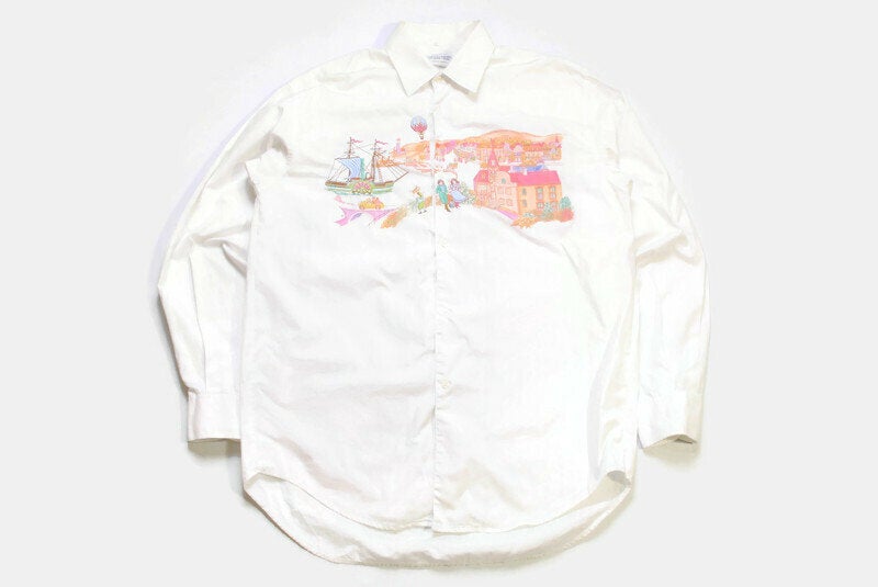 vintage UNITED COLOR Of BENETTON authentic white cotton Shirt Size M retro hipster 90s 80s classic made in Italy casual blouse streetwear