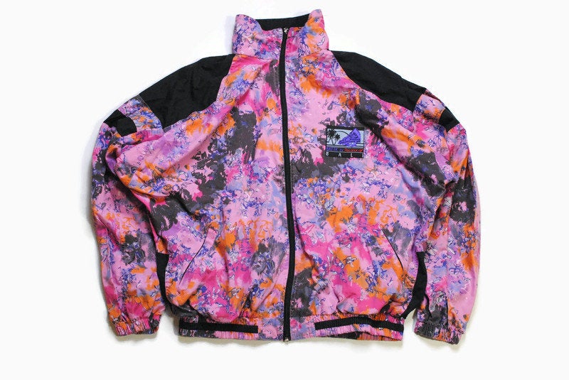 vintage BALI Batik by Rucanor sport Track Jacket oversize men's Size M/L pink windbreaker authentic 90s 80s retro hipster outdoor streetwear