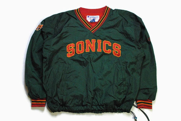 vintage SONICS SEATTLE Champion NBA anorak sweatshirt sport SuperSonics big logo basketball authentic Size L mens 90s green Sport retro wear