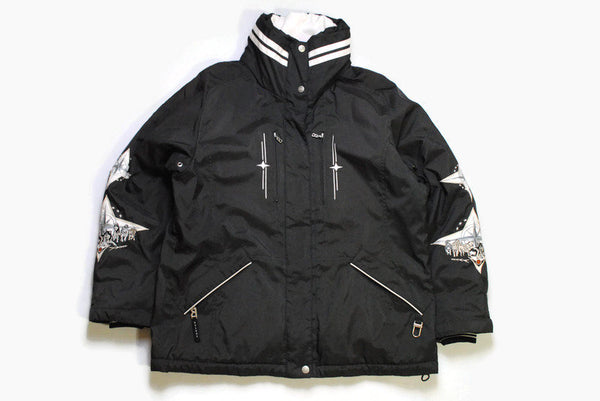 vintage BOGNER Goan Thylmann women's Ski Jacket Size 42 authentic black white winter retro 90s Germany style arctic dogs embroidery pattern