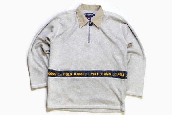 vintage POLO JEANS Co by Ralph Lauren FLEECE big logo gray rybgy shirt Sweater Retro Size M authentic winter sweatshirt 90's 80's hipster