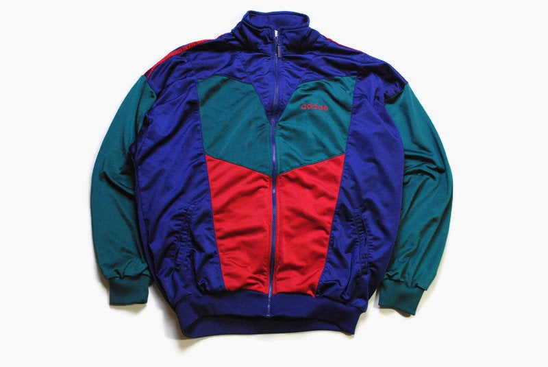 vintage ADIDAS ORIGINALS Track Jacket Size L authentic blue rare retro hipster 90s 80s classic germany sport style rave athletic multicolor