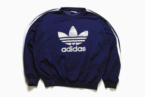 vintage ADIDAS ORIGINALS mens sweatshirt authentic rare retro sweat big logo Size S navy blue hipster rave sport wear 90s 80s running outfit