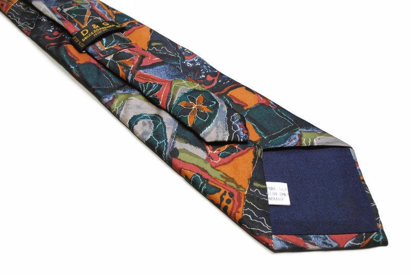 vintage DOLCE & GABBANA men's 100% silk Tie abstract pattern necktie retro beautiful pattern print luxury gift for men suit accessories