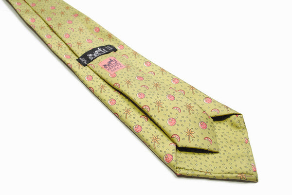 vintage HERMES green 100% silk Tie made in France fruit print necktie 7804 FA retro rare beautiful pattern print green luxury gift men's