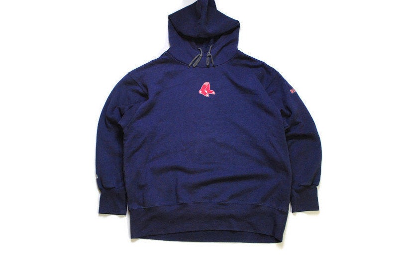 vintage RED SOX Majestic men's Hoodie authentic rare retro sweat with hood MLB Size L navy hipster sport sweatshirt 90s 80s running outfit