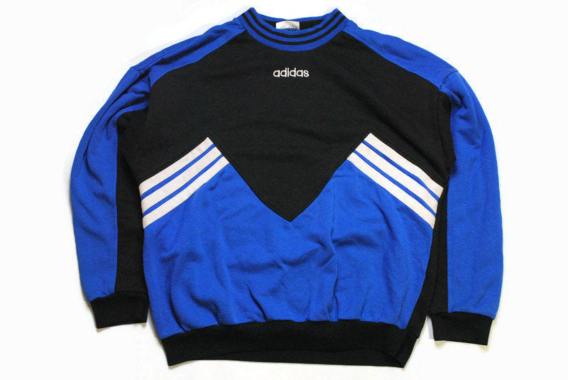 vintage ADIDAS big logo men's sweatshirt authentic rare retro sweat Size L blue black hipster rave sport wear 90's 80s running outfit jumper