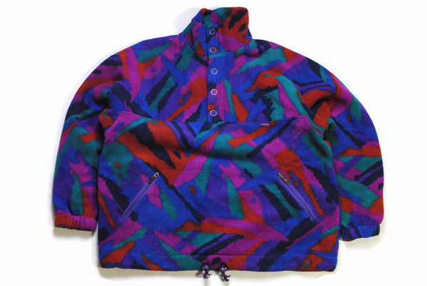 vintage MULTICOLOR FLEECE Sweater oversized men's purple blue authentic acid colorway 80s 90s ski warm rare retro hipster winter rave sport