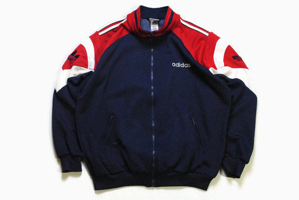 vintage ADIDAS ORIGINALS men's track jacket Size L authentic blue red polyester retro rave hipster 90s 80s suit streetwear clothing athletic