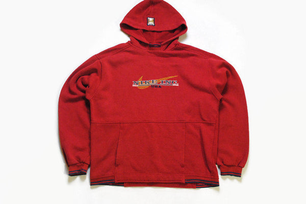 vintage NIKE Inc USA big logo hoodie Size S men's red authentic 90s 80s wear sweater hipster hip hop retro oversize swoosh streetwear kangoo