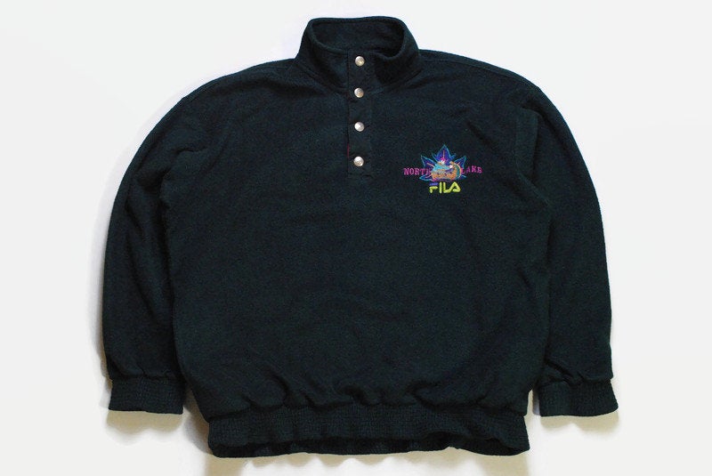 vintage FILA NORTH LAKE Fleece men's Size xl authentic sweater hafl snap button acid 90's 80's rare retro hipster winter rave dark sweater