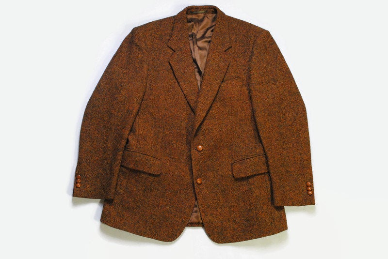 vintage HARRIS TWEED Odermark authentic Blazer Jacket Pure new Wool retro style brown 90s 80s luxury outfit two button up men's wear casual