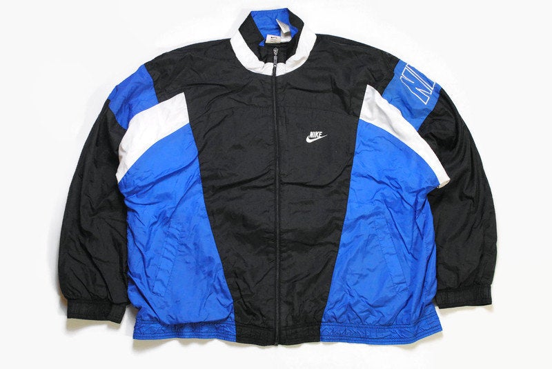 vintage NIKE authentic track jacket Size XL black blue rare retro rave hipster sport athletic 90s 80s casual hip hop running streetwear logo