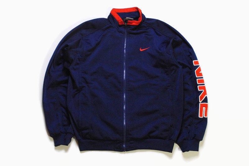vintage NIKE track jacket sleeve big logo authentic Size S blue retro rave hipster sport athletic 90s 80s hip hop running coat streetwear