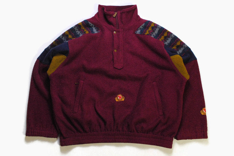 vintage FJALLRAVEN FLEECE heavy Anorak oversized mens Size XL red authentic sweater acid 80s 90s retro hipster winter rave sport snap button