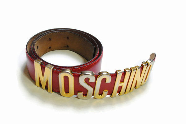 vintage MOSCHINO authentic women's real leather waist belt gold letter red rare retro 90s 80s original geniuse unique women's luxury style