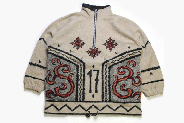 vintage MAGIC VENTURE FLEECE beige Size L rare retro hipster wear men's 90's 80's sweater abstract pattern rave clothing outfit half zipped